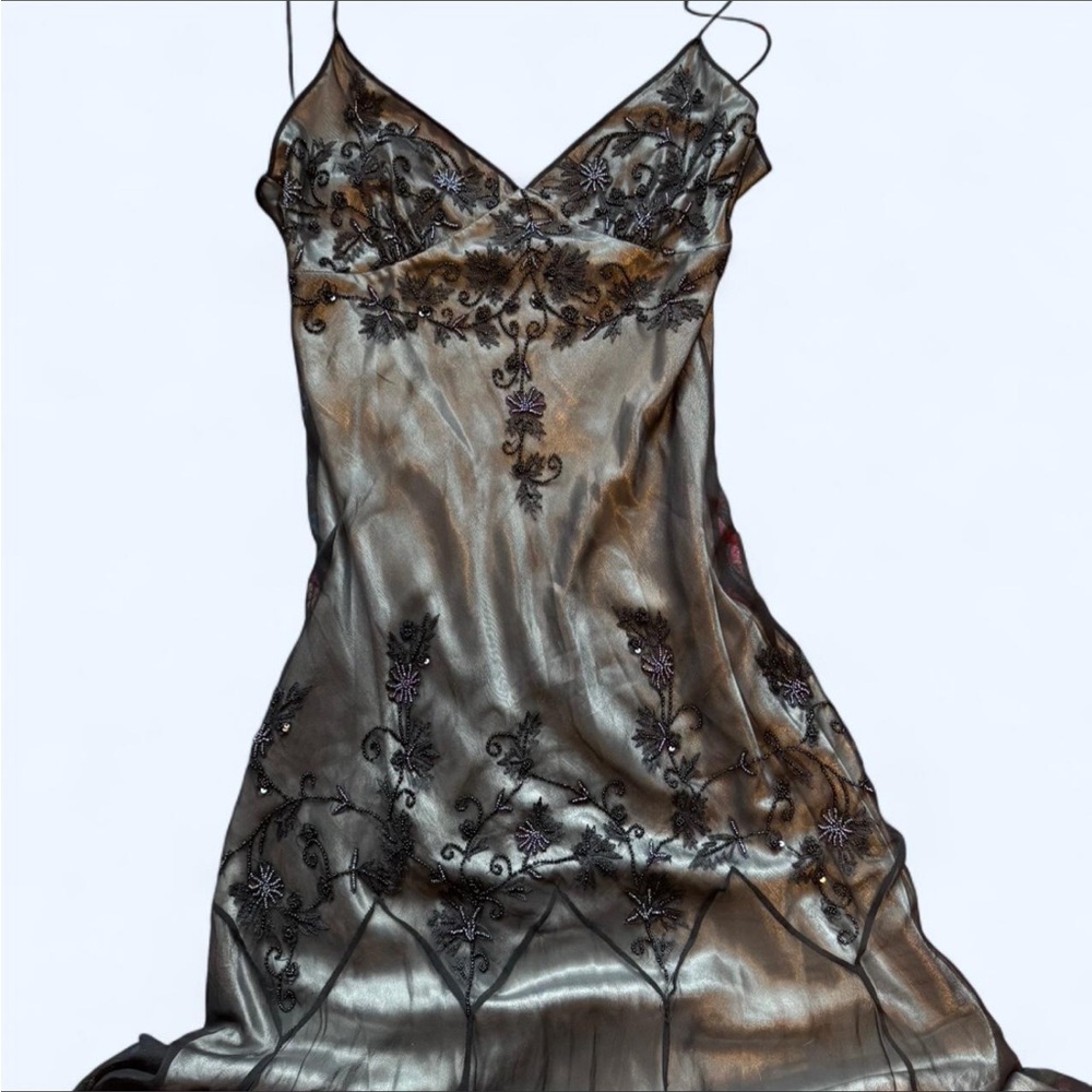 Papell Boutique Black and Silver Embellished Gown